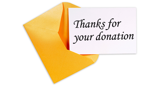A note saying Thanks for your donation