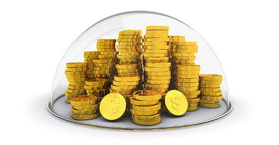 Gold coins under a dome