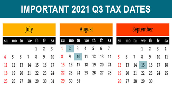 July, August & September 2021 Calendars