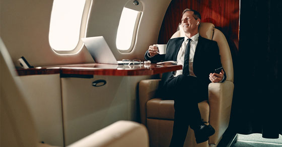 Man sitting on a private jet