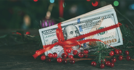 Money wrapped in ribbon